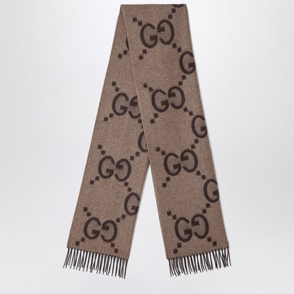 Gucci Beige/Dark Brown Cashmere Jacquard Scarf Women