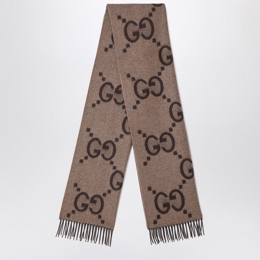 Gucci Beige/Dark Brown Cashmere Jacquard Scarf Women