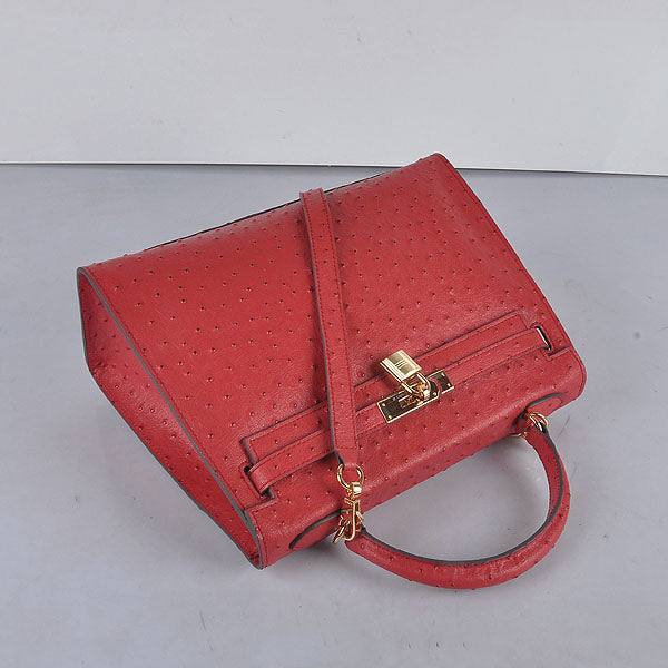 Hermes Kelly 32cm Ostrich Vein 6108 Red Golden