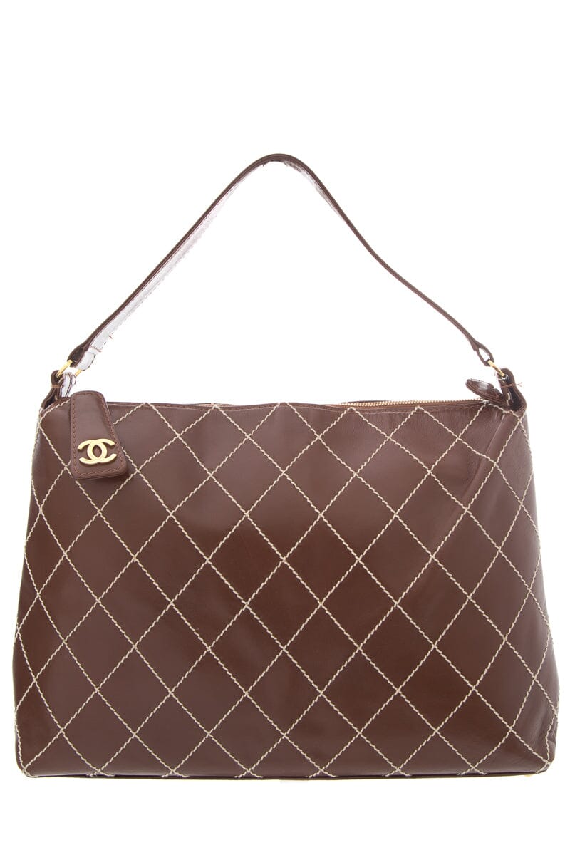 Chanel Brown Surpique Hobo HandBag