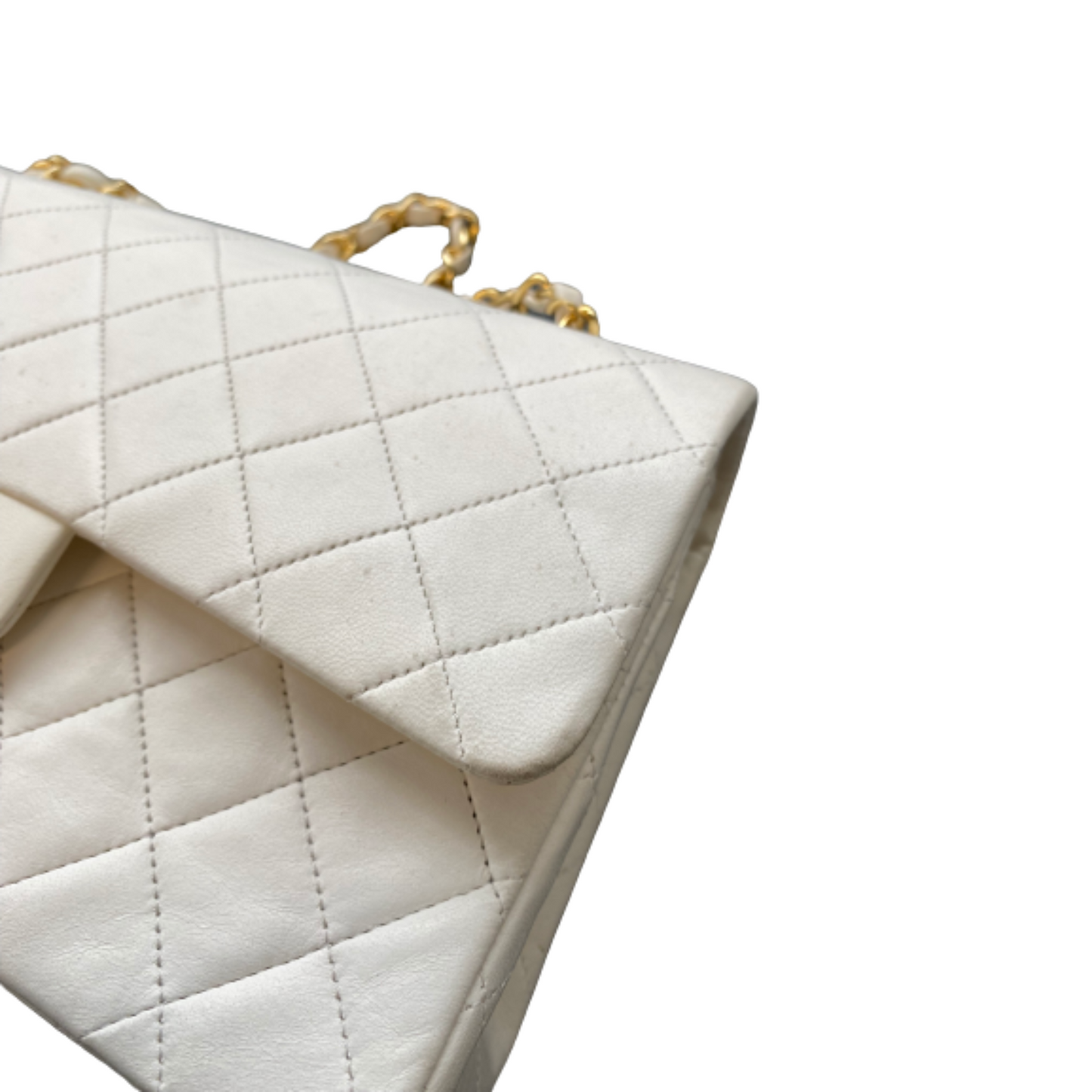 Chanel White Leather Double flap shoulder Bag