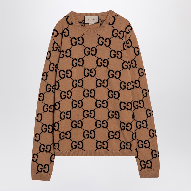 Gucci Camel/Black Wool Jumper With Gg Pattern Men