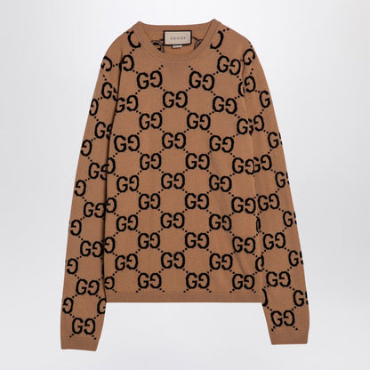 Gucci Camel/Black Wool Jumper With Gg Pattern Men