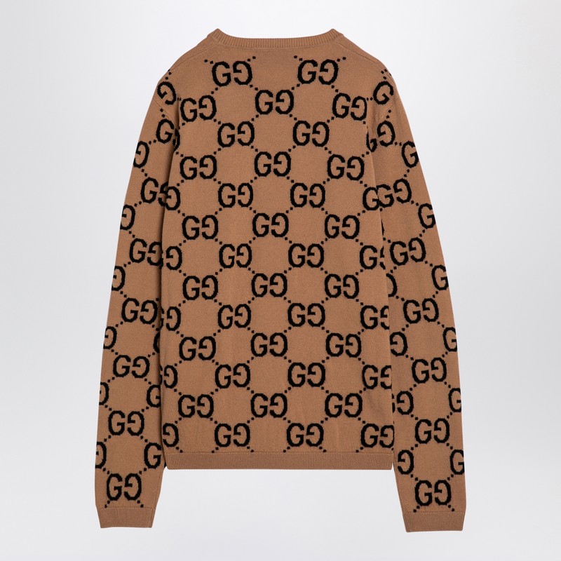 Gucci Camel/Black Wool Jumper With Gg Pattern Men