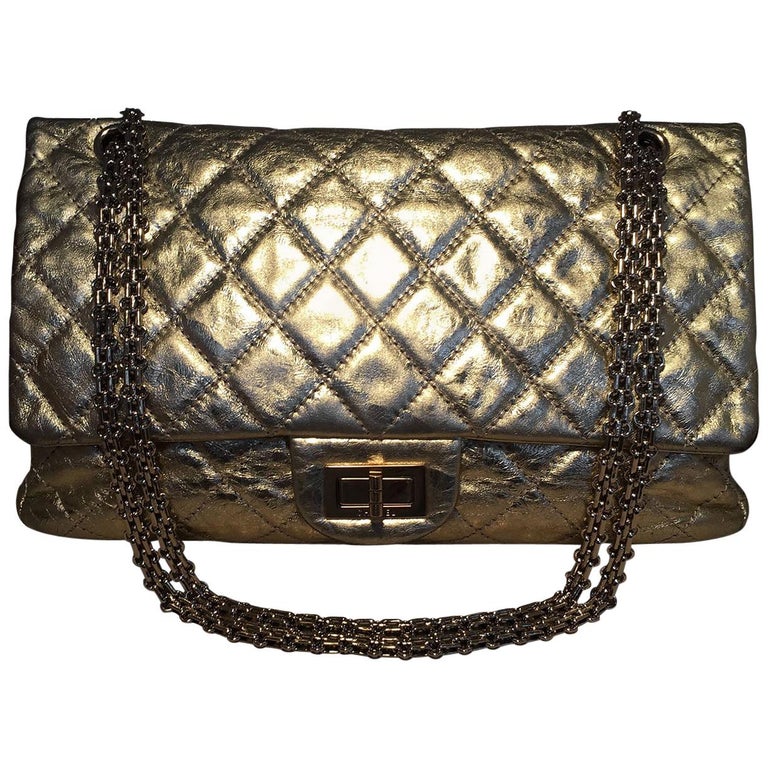 Chanel Gold Distressed Leather 2.55 Double Flap Classic 227 Reissue