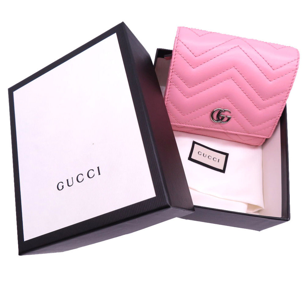 GUCCI Bifold Wallet 598629 leather pink Compact wallet GG Marmont Women Used