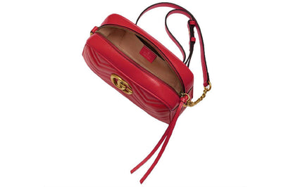 (WMNS) GUCCI GG Marmont Gold Logo Leather Chain Small Red Classic Shoulder Messenger Bag 447632-DTD1T-6433