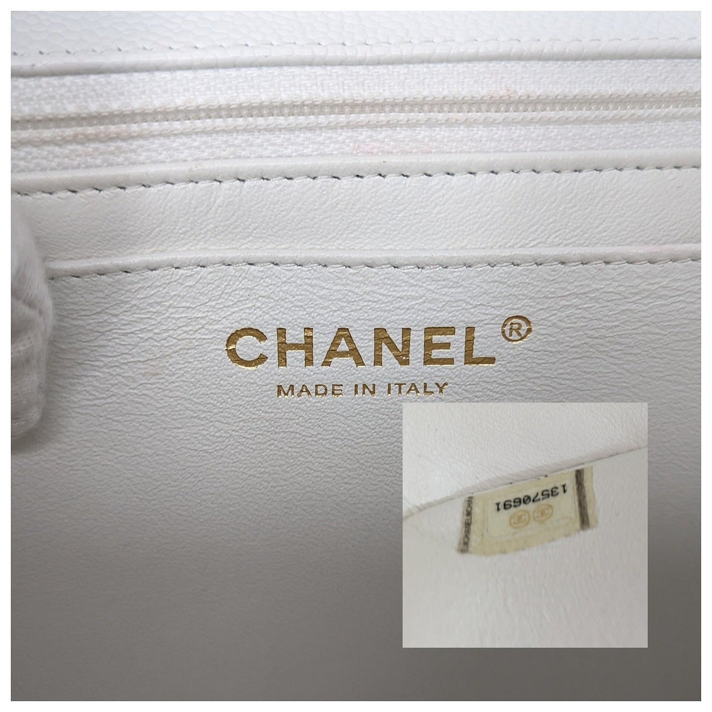 Chanel Vintage Classic Quilted Caviar Single White Jumbo Flap