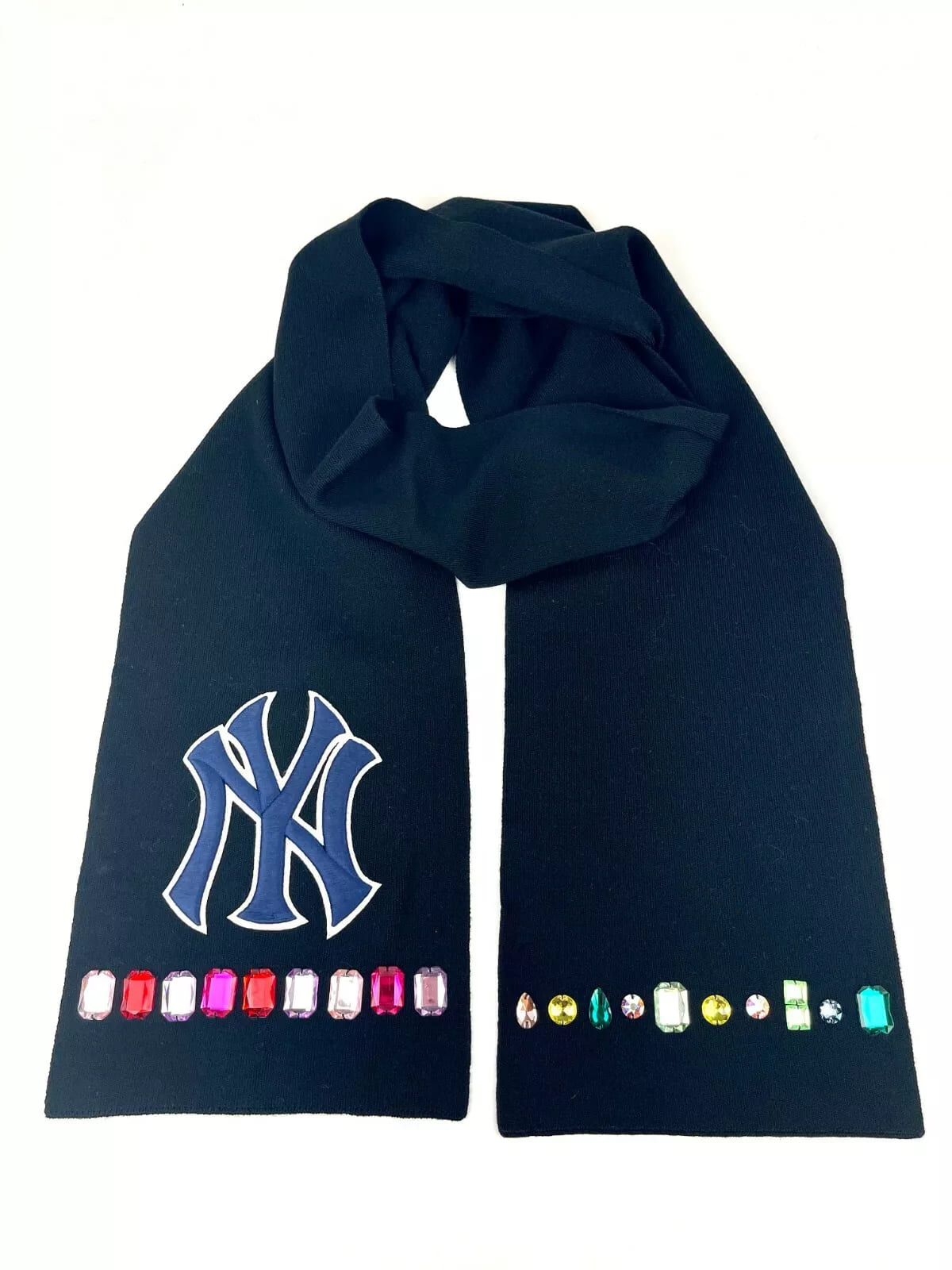 New Gucci NY Yankee  Wool Scarf With  Gems