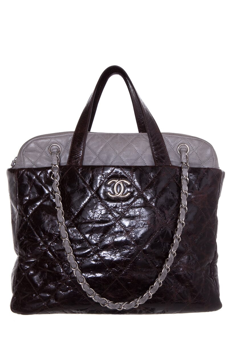 Chanel Dark Brown & Grey Glazed Calfskin Portobello Tote