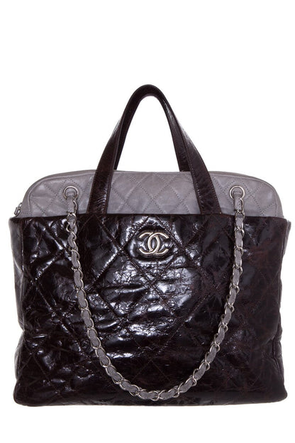 Chanel Dark Brown & Grey Glazed Calfskin Portobello Tote