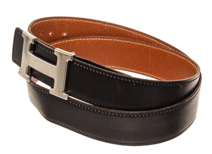 Hermes Black Brown Leather H Belt