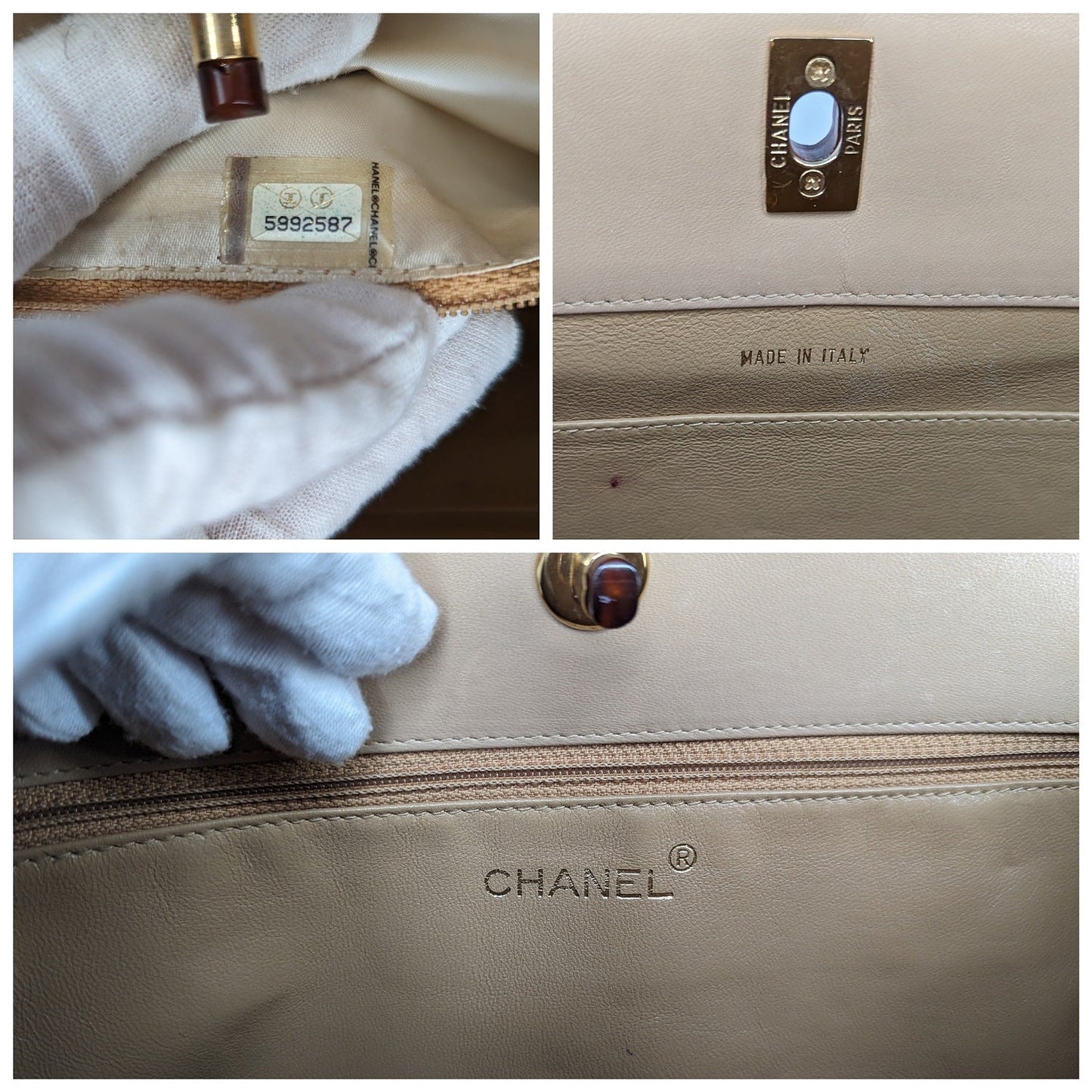 Chanel Vintage Beige Quilted Tortoise Motif Handle Bag