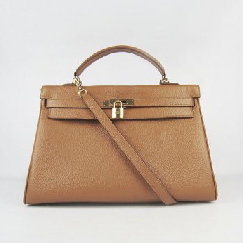 Hermes Kelly 35cm Togo Leather HandBag Light Coffee/Gold