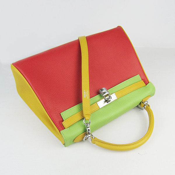 Hermes Kelly 32cm Togo red/green/yellow silver