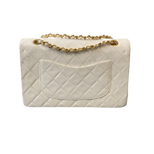 Chanel White Leather Double flap shoulder Bag