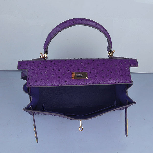 Hermes Kelly 32cm Ostrich Vein 6108 Purple Golden