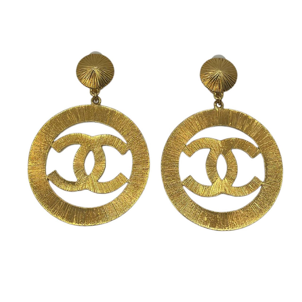 Chanel Vintage Textured CC Drop Earrings