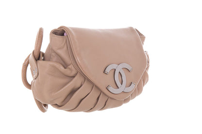 Chanel Taupe Limited Edition Accordion Pleat Lambskin Leather Shoulder Bag