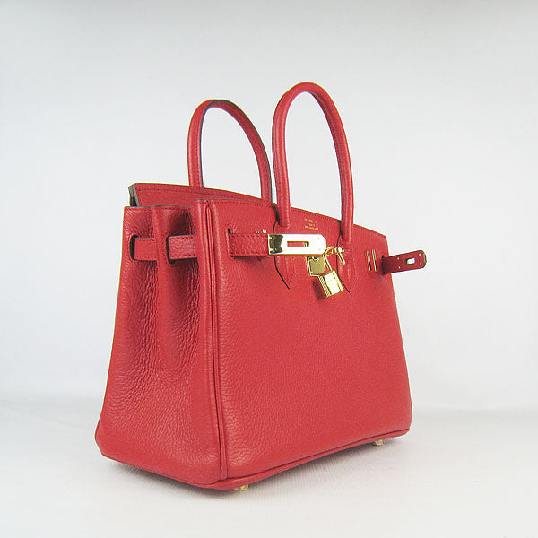 Hermes Birkin 30cm Togo Leather Handbags Red Golden