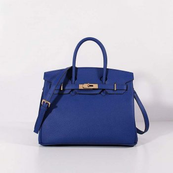 Hermes 30cm Birkin Bag Togo Leather with Strap Electric Blue Gold