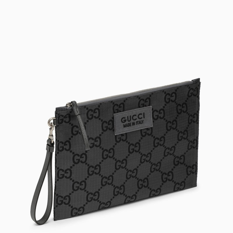 Gucci Dark Grey And Black Pouch With Gg Motif Men