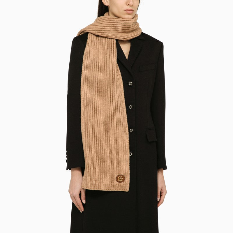 Gucci Camel-Coloured Cashmere Scarf With Logo Women