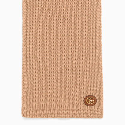 Gucci Camel-Coloured Cashmere Scarf With Logo Women