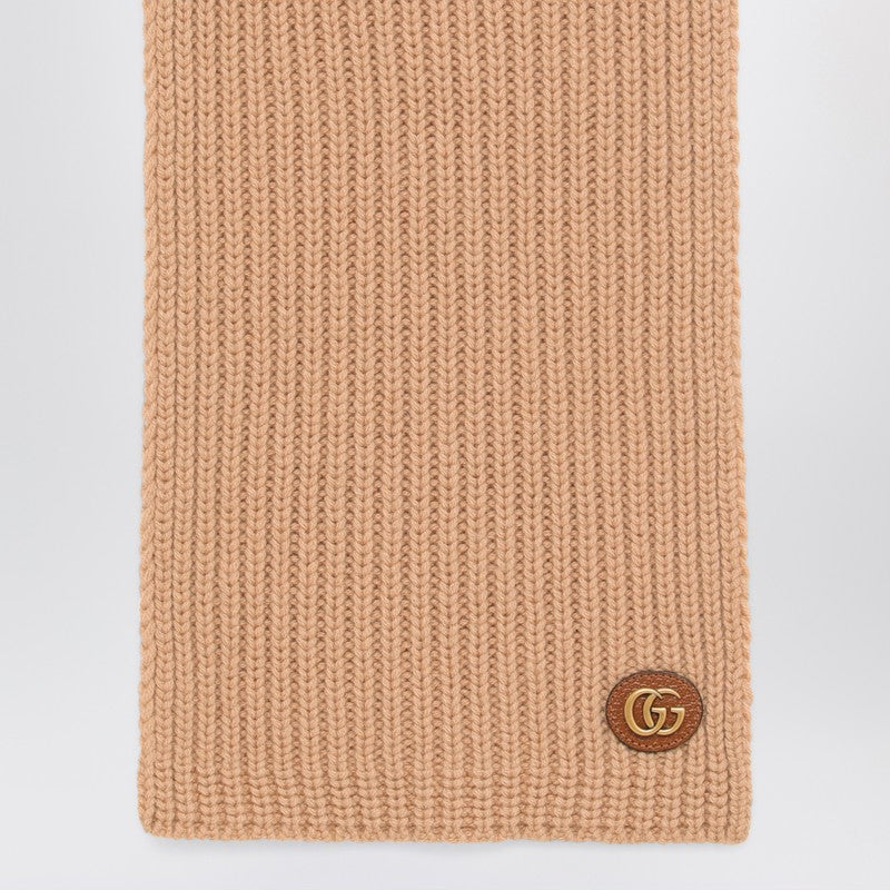 Gucci Camel-Coloured Cashmere Scarf With Logo Women