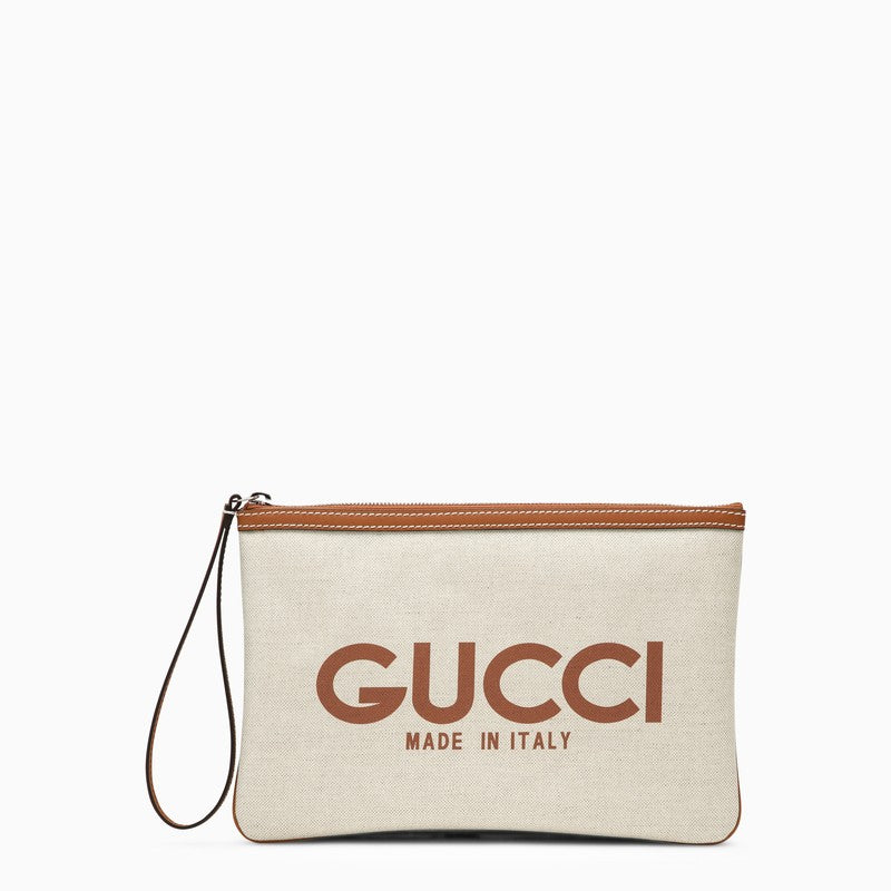 Gucci Beige Canvas Logo Pouch Women