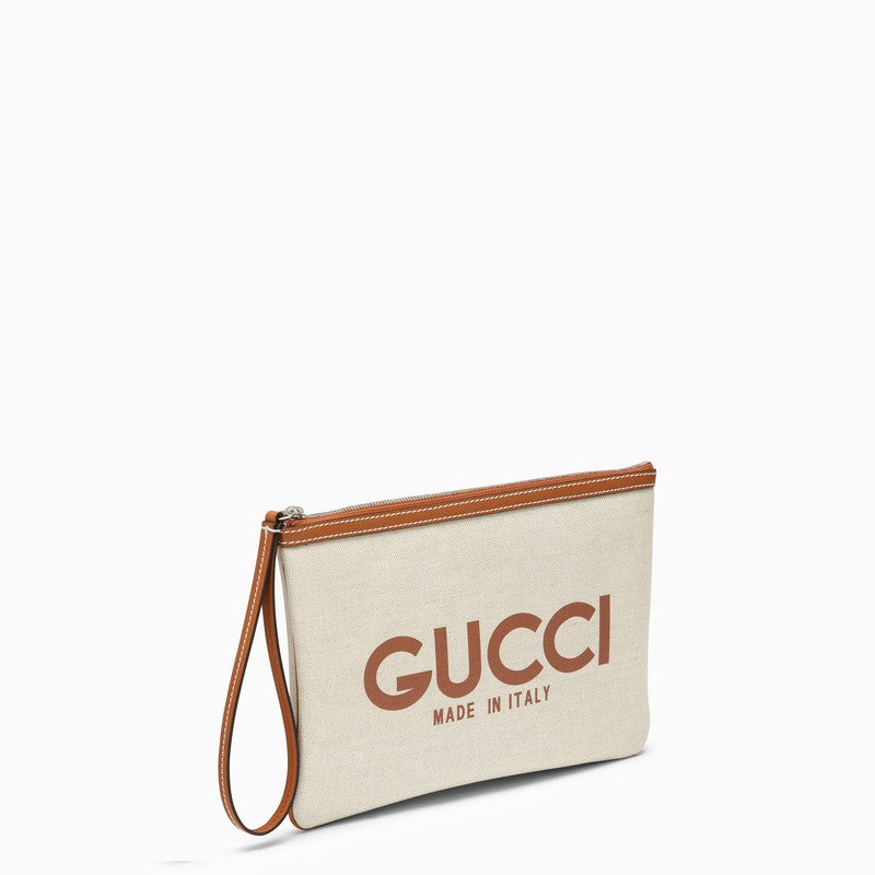 Gucci Beige Canvas Logo Pouch Women