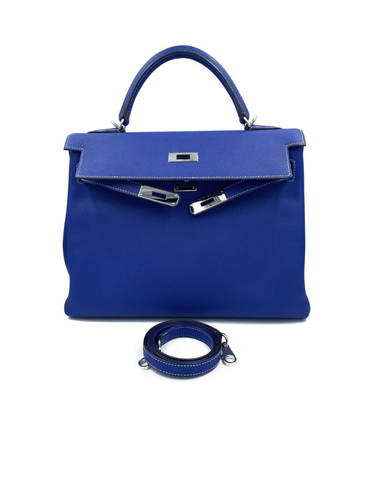 Hermes Kelly 32 Blue Electric