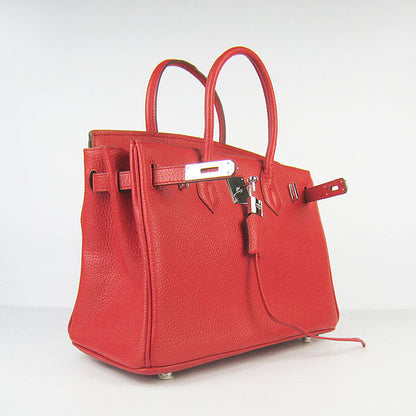 Hermes Birkin 30cm Togo Leather Handbags Red Silver