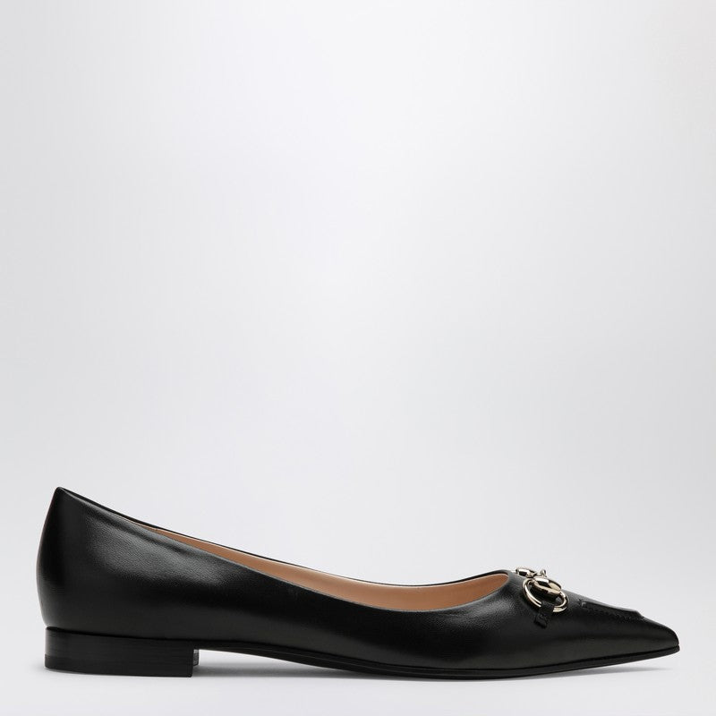 Gucci Black Leather Ballerina With Horsebit Women