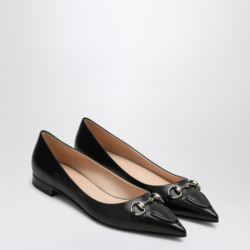 Gucci Black Leather Ballerina With Horsebit Women