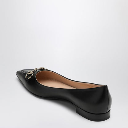 Gucci Black Leather Ballerina With Horsebit Women