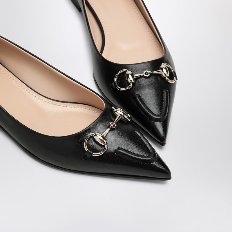 Gucci Black Leather Ballerina With Horsebit Women