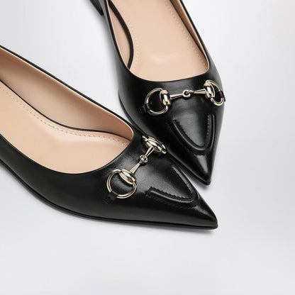 Gucci Black Leather Ballerina With Horsebit Women