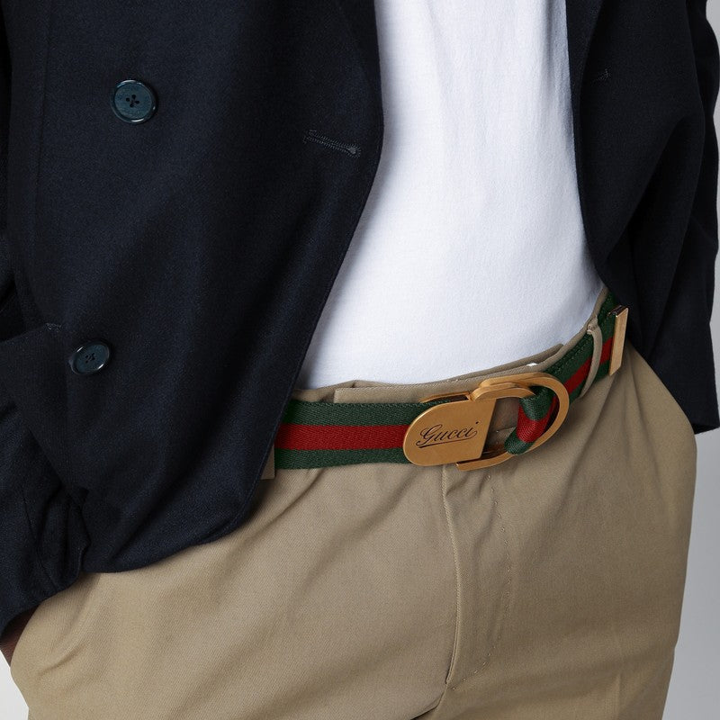 Gucci Belt With Web Motif And Logo Buckle Men