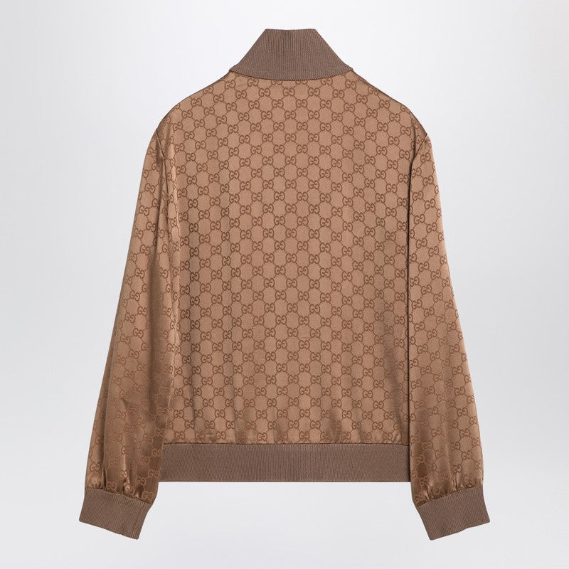 Gucci Camel-Coloured Gg Viscose Jacquard Bomber Jacket Women