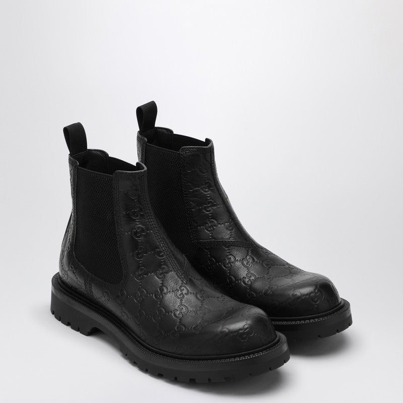 Gucci Black Leather Ankle Boot With Web Detail Men