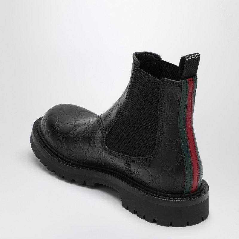 Gucci Black Leather Ankle Boot With Web Detail Men