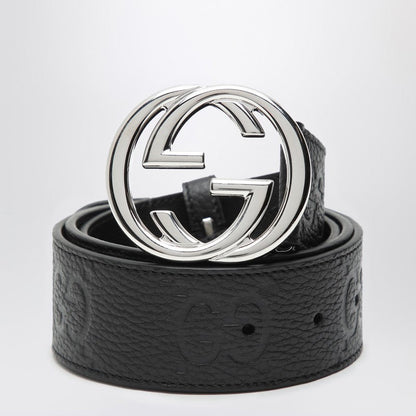 Gucci Black Jumbo Leather Belt With Gg Cross Buckle Men