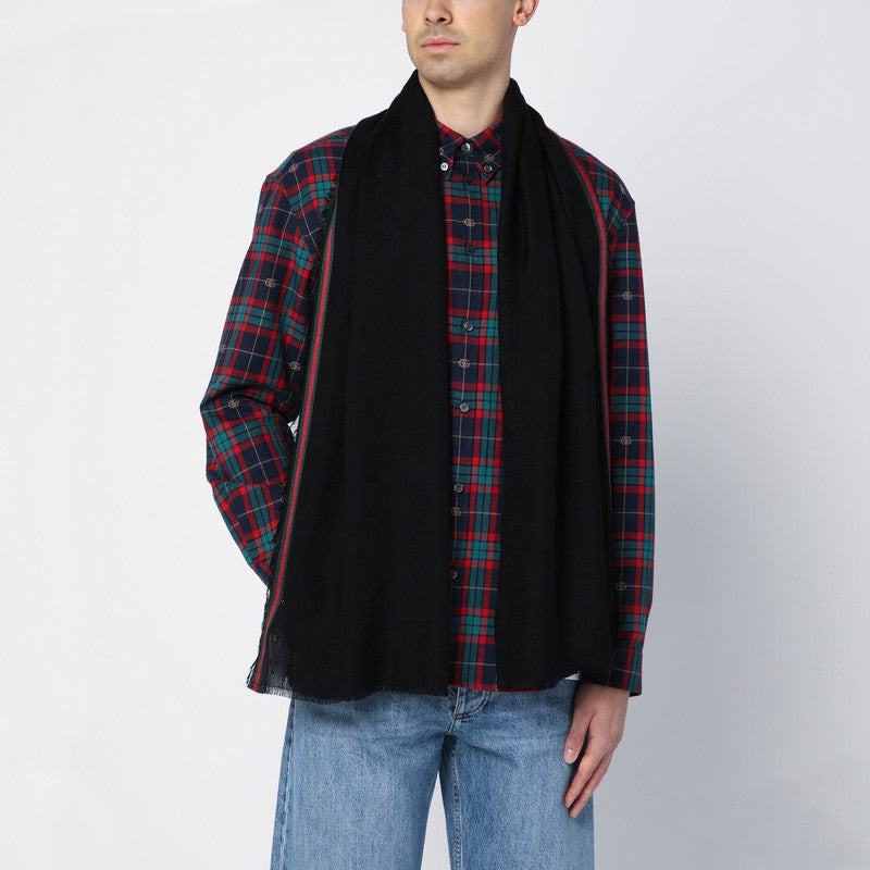 Gucci Black Silk And Cotton Stole With Gg Pattern Men