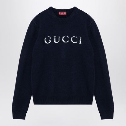 Gucci Blue Wool Jumper With Logo Inlay Men