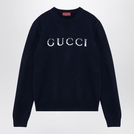 Gucci Blue Wool Jumper With Logo Inlay Men