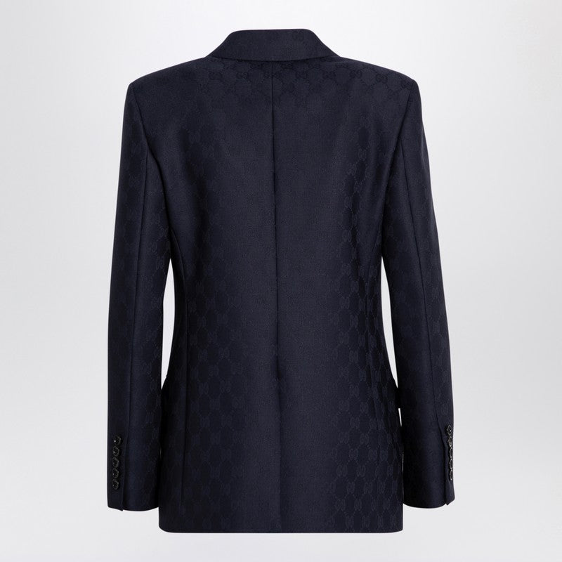 Gucci Blue Wool Jacket With Gg Pattern Women