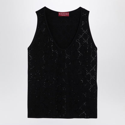 Gucci Black Wool Tank Top With Gg Embroidery Women