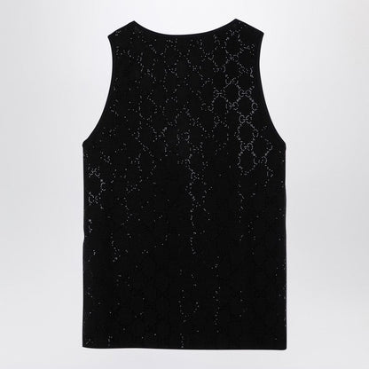 Gucci Black Wool Tank Top With Gg Embroidery Women