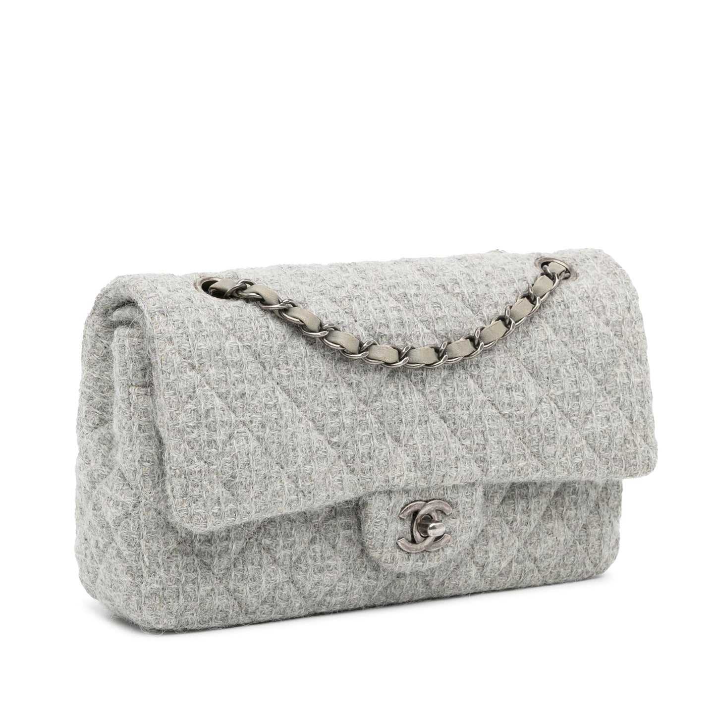 Chanel Classic Double Flap Medium Grey Tweed Silver